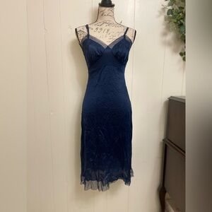 VTG romantic  Navy blue slip dress chemise neglige lingerie cottagecore